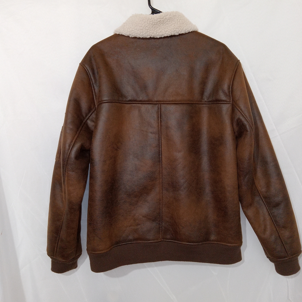 Rainforest Shearling Lined Nubuk Aviator Zip Bomber Jacket Mens Large - Picture 9 of 13